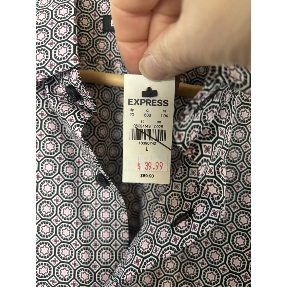 Express Slim Shirt Men's L (16-16 1/2) Black Purple Geometric Long Sleeve NEW - Picture 3 of 10